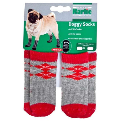 Karlie Doggy Socks Hundesocken 4er Set - Rot/Grau - XS