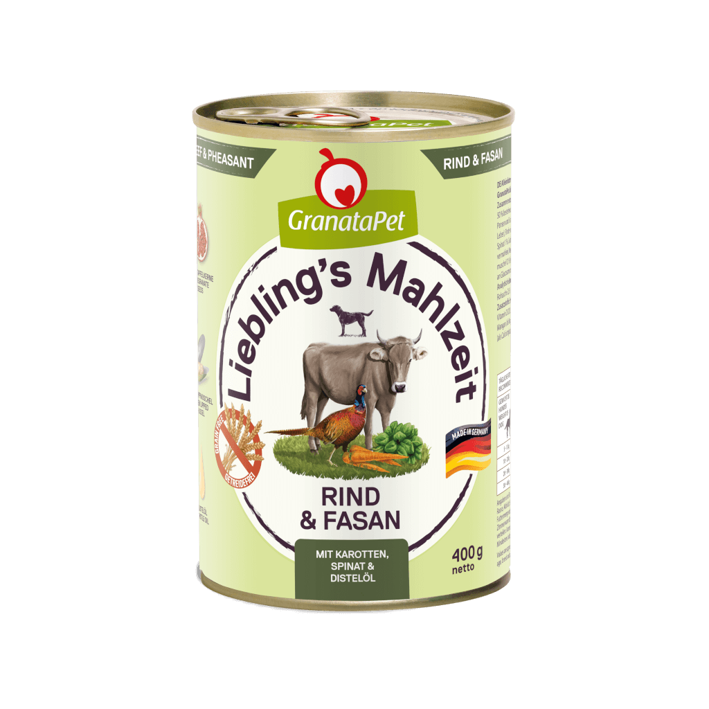 GranataPet Lieblings Mahlzeit Rind & Fasan, Karotten, Spinat und Distelöl - 6x400g