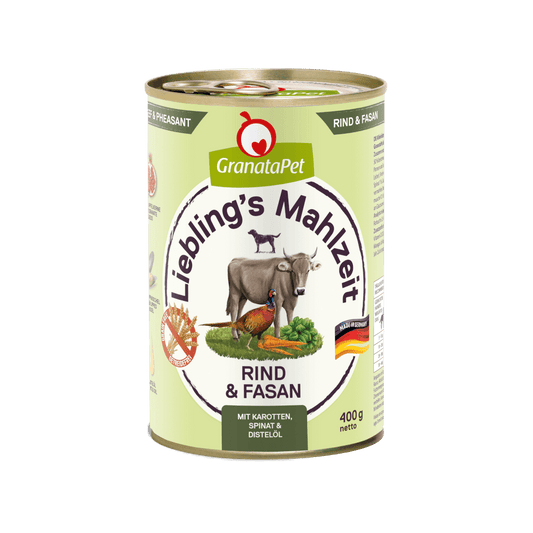 GranataPet Lieblings Mahlzeit Rind & Fasan, Karotten, Spinat und Distelöl - 6x400g