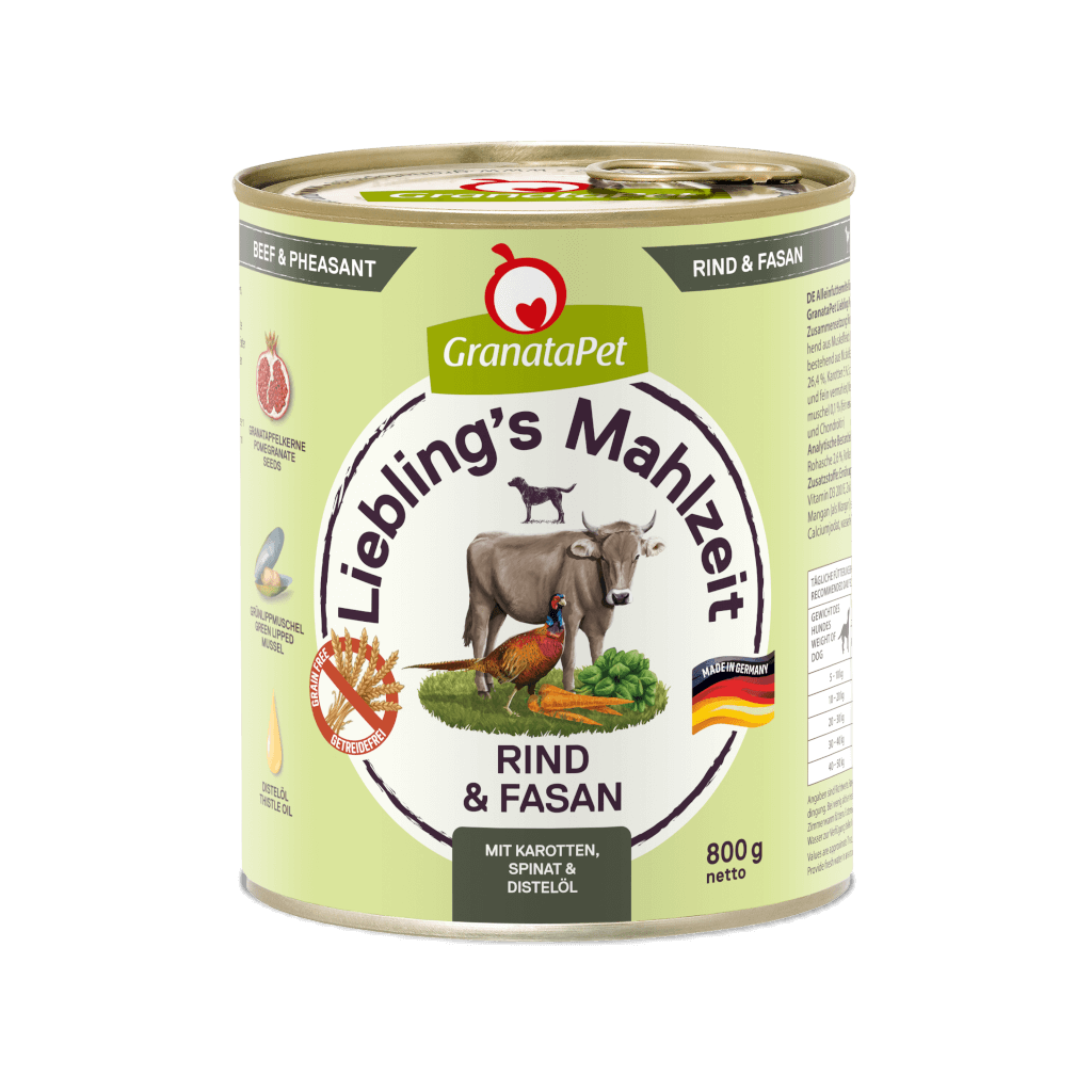 GranataPet Lieblings Mahlzeit Rind & Fasan, Karotten, Spinat und Distelöl - 6x800g