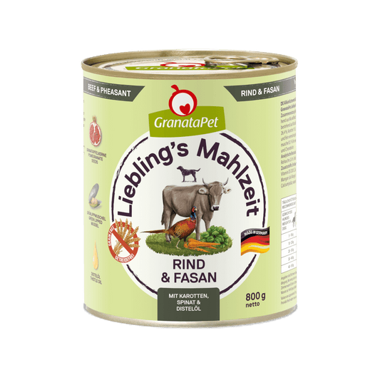 GranataPet Lieblings Mahlzeit Rind & Fasan, Karotten, Spinat und Distelöl - 6x800g