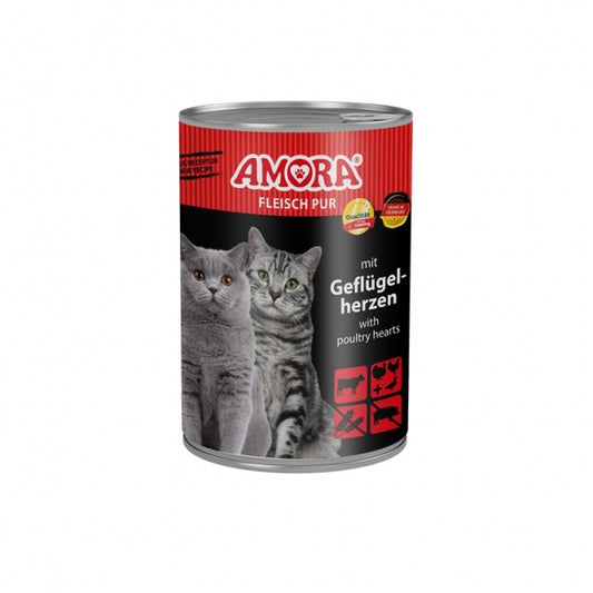 Amora Cat Fleisch Pur mit Geflügelherzen - 6x400g